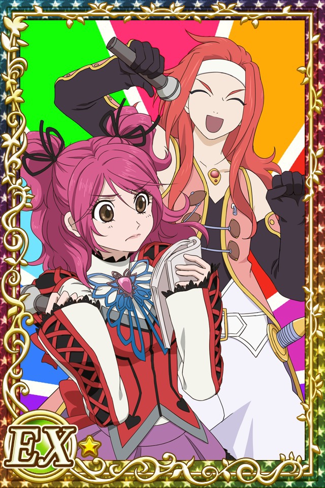 Cheria Barnes (Tales of Graces/Graces f) and Zelos Wilder (Tales of Symphonia)
Keywords: cardevolve graces gracesf cheria symphonia zelos EX